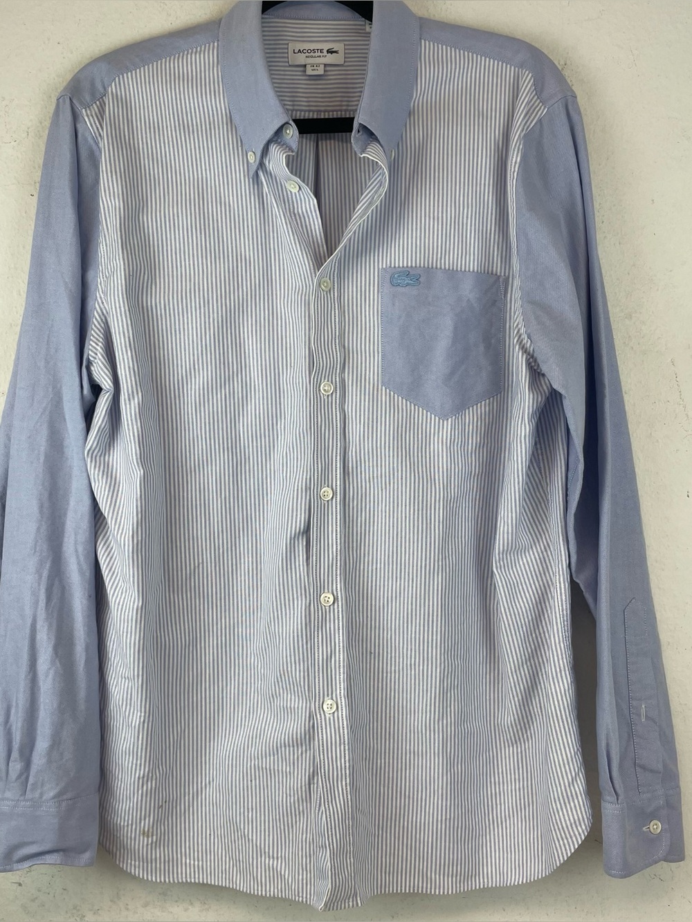 Lacoste Men’s Oxford Shirt Blue Pinstripes Size 42